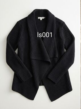 Willow Black Ribbed Open-Front Shawl Collar Cardigan